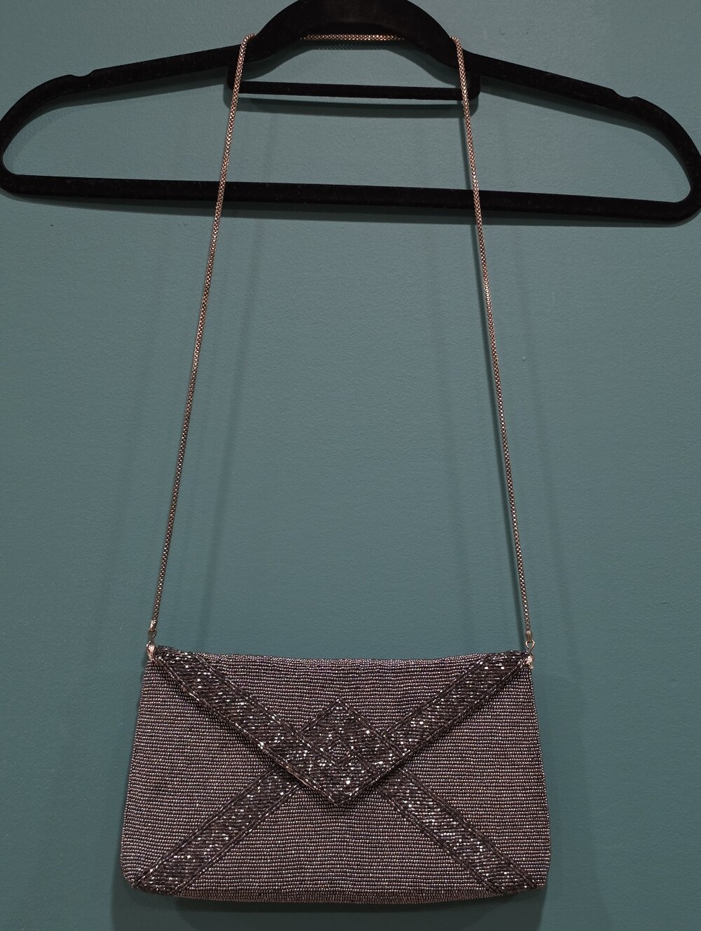 Vintage Walborg Black Beaded Evening Bag Hong Kong Chain Purse